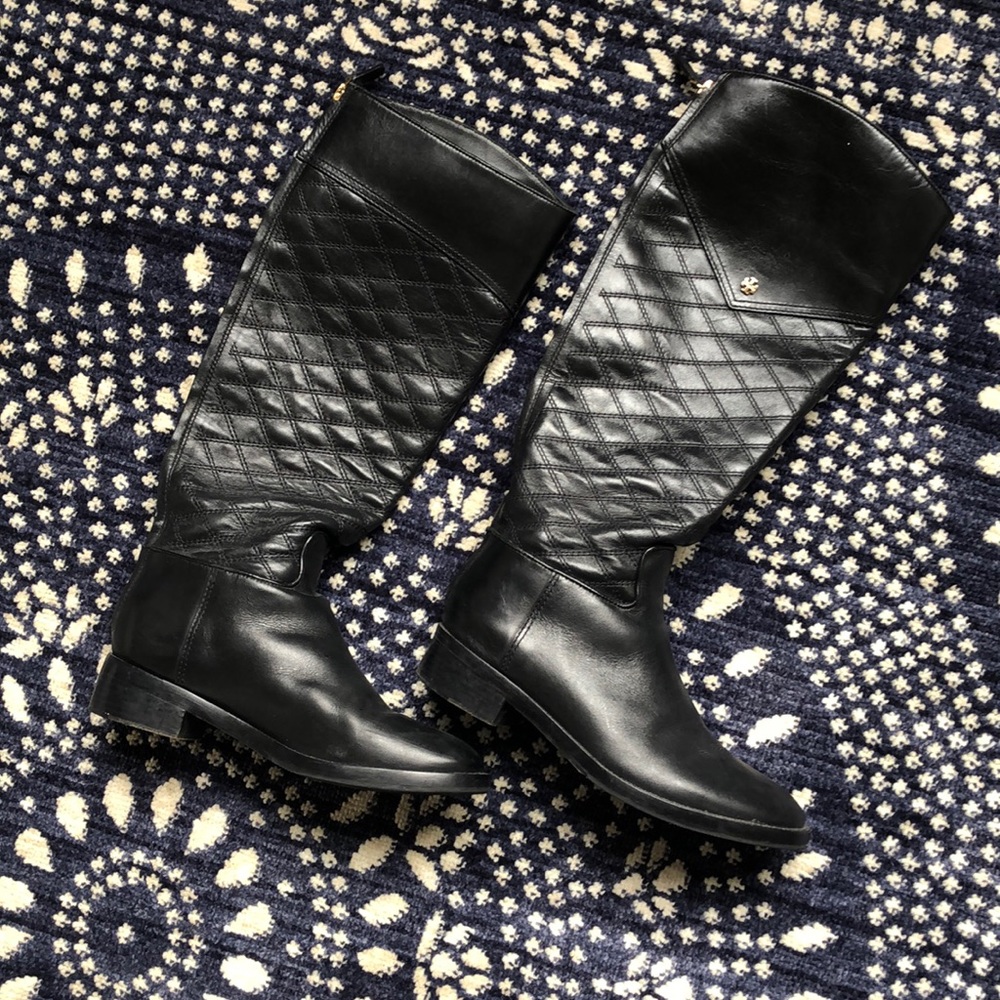 Black Quilted Tory Burch Riding Boots